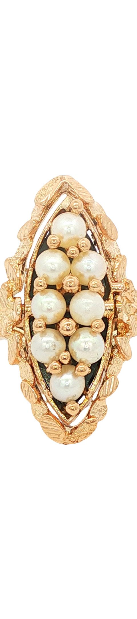 Vintage 18K Gold Spinning Ring with Pearl and Hematite